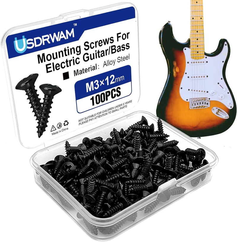 Usdrwam 3mm Electric Guitar Bass Pickguard Screws, for Fender Telecaster, Stratocaster, Jazzmaster, and Gibson Les Paul, SG, 100 Pcs - Image 1